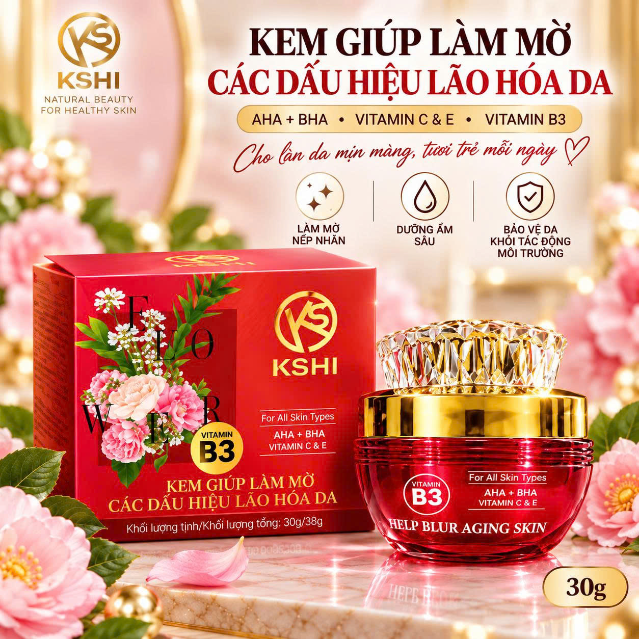Kem Làm Mờ Các Dấu Hiệu Lão Hóa KSHI Vitamin B3 (30g)